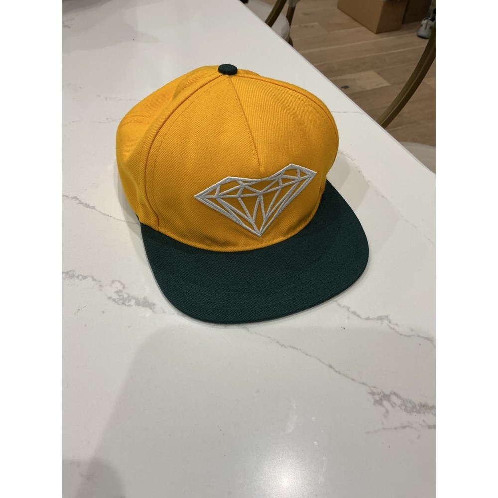 Diamond Supply Co Snapback Hat Yellow Green Flat Brim Made in USA Streetwear Cap